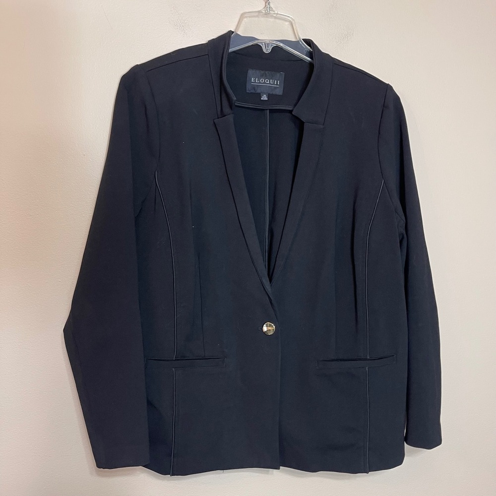 Eloquii Womens Black Single Button Ponte‎ Blazer Jacket Plus Size 20 Style 6408